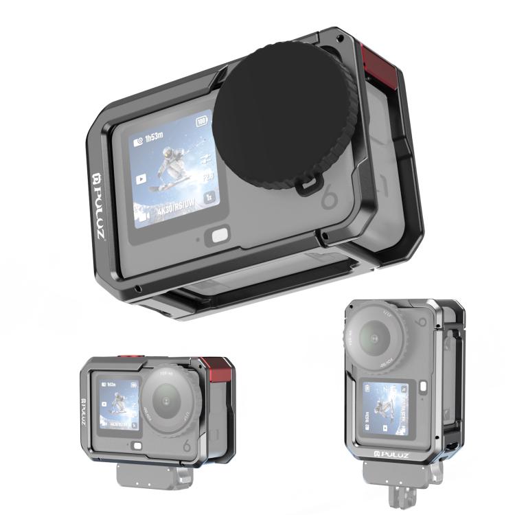 For DJI Osmo Action 6 PULUZ Metal Dual-Opening Camera Cage Expandable Frame with Silicone Lens Cap, Dual-Opening Cage Dual-Opening Cage