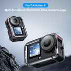 For DJI Osmo Action 6 PULUZ Metal Dual-Opening Camera Cage Expandable Frame with Silicone Lens Cap, Dual-Opening Cage