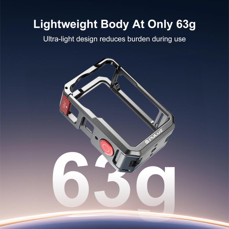 For DJI Osmo Action 6 PULUZ Metal Dual-Opening Camera Cage Expandable Frame with Silicone Lens Cap, Dual-Opening Cage