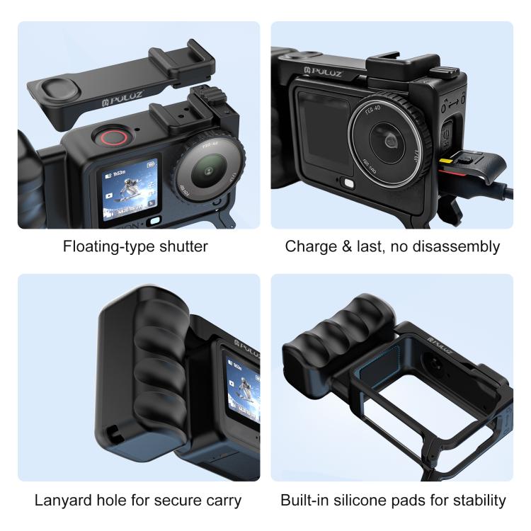 For DJI Osmo Action 6 PULUZ Street Photography Handle Ergonomic Hand Grip Cage Frame with Cold Shoe, Street Photography Handle