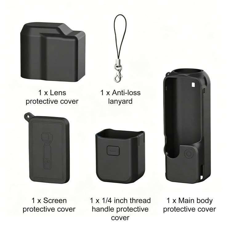 For DJI OSMO Pocket 4 4 in 1 Body Lens Handle Screen Silicone TPU Cover – Lanyard, TPU
