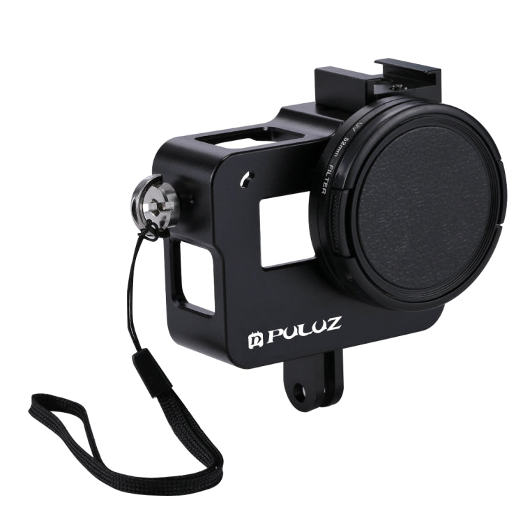 Housing Shell CNC Aluminum Alloy Protective Cage with 52mm UV Lens for GoPro HERO(2018) /7 Black /6 /5 – Lanyard, Aluminum Alloy, For HERO6 /5 No Frame, For HERO5/6 No Frame