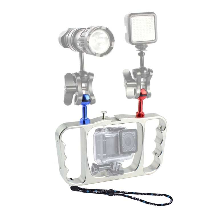 PULUZ Dual Handheld Diving Light Arm CNC Aluminum Mount with Lanyard for GoPro, Insta360, DJI and Other Action Cameras, Light Arm Mount/S Light Arm Mount S Silver