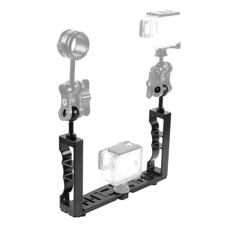 PULUZ Adjustable Diving Dual Hand-held CNC Aluminum Lamp Arm Holder for GoPro, Insta360, DJI and Other Action Cameras, Dual Hand-held Arm Holder Dual Hand-held Arm Holder