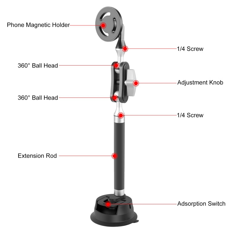 PULUZ Car Suction Cup Arm Mount Phone Tablet Magnetic Holder with Phone Clamp, Car Suction Cup Arm