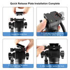 PULUZ 1.6m Reverse-Folding Professional Video Tripod with Fluid Drag Head, 1.6m Reverse-Folding
