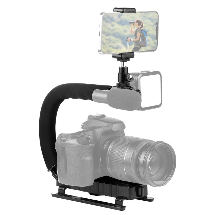 U/C Shape 3-Head Cold Shoes Portable Handheld DV Bracket Stabilizer Kit with Cold Shoe Tripod Head & Phone Clamp & Quick Release Buckle & Long Screw for All SLR Cameras and Home DV Camera, C-Shaped Bracket Kits – Durable Build, Easy to Use C-Shaped Bracket Kits