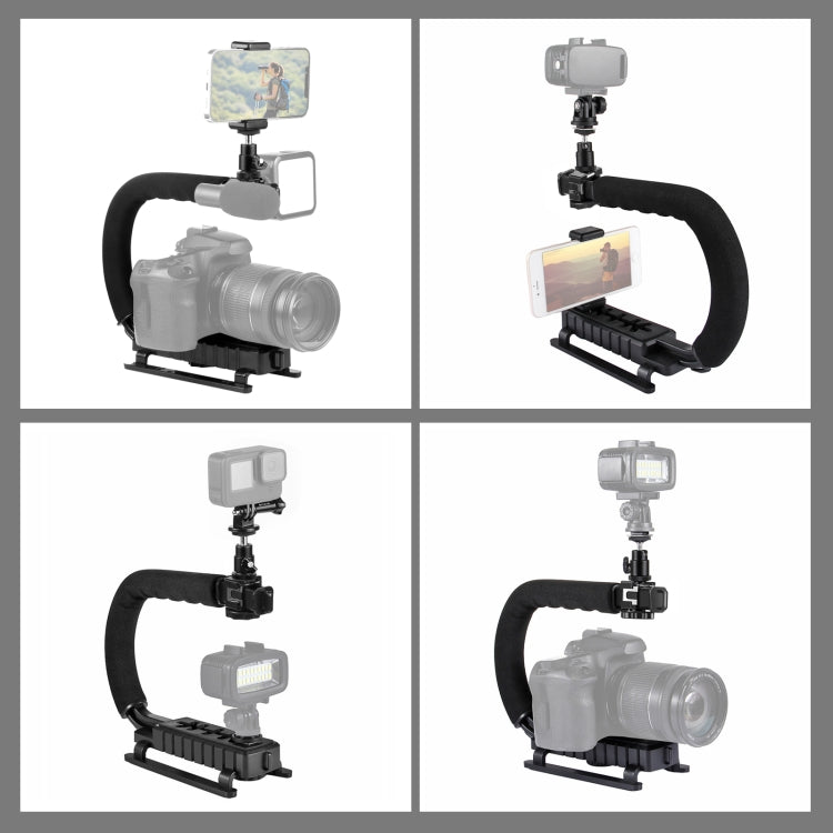 U/C Shape 3-Head Cold Shoes Portable Handheld DV Bracket Stabilizer Kit with Cold Shoe Tripod Head & Phone Clamp & Quick Release Buckle & Long Screw for All SLR Cameras and Home DV Camera, C-Shaped Bracket Kits – Durable Build, Easy to Use
