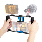 PULUZ Vlogging Live Broadcast Smartphone Video Rig Filmmaking Recording Handle Stabilizer Bracket for iPhone, Galaxy, Huawei, Xiaomi, HTC, LG, Google, and Other Smartphones, Vlogging Rig Vlogging Rig Blue