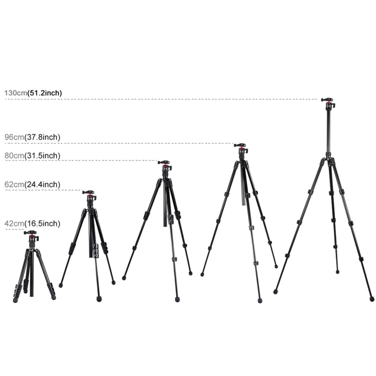 4-Section Folding Legs Metal Tripod Mount with 360 Degree Ball Head for DSLR & Digital Camera, Adjustable Height: 42-130cm, Adjustable Height: 42-130cm – Durable Build, Easy to Use