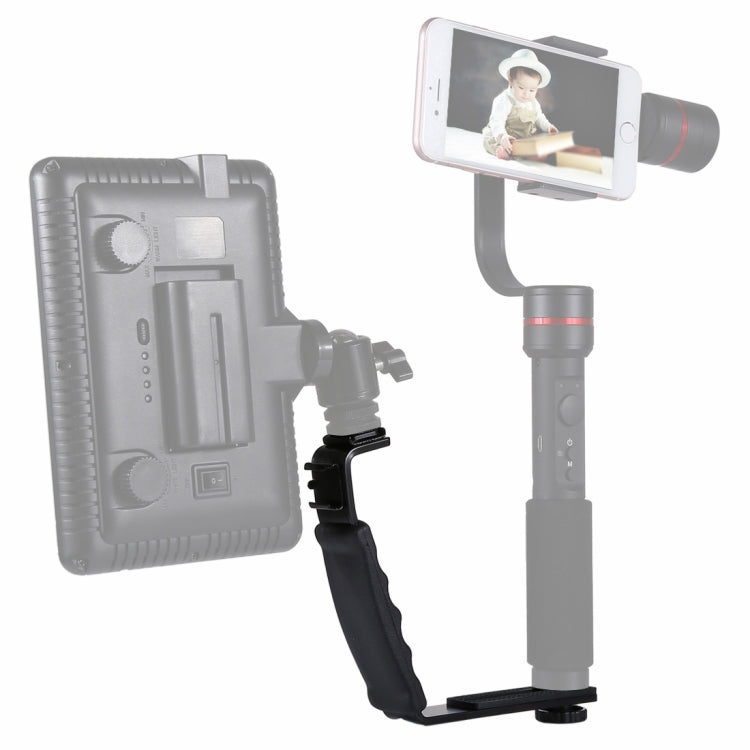 PULUZ L-Shape Bracket Handheld Grip Holder with Dual Side Cold Shoe Mounts for Video Light Flash, DSLR Camera, Bracket Bracket
