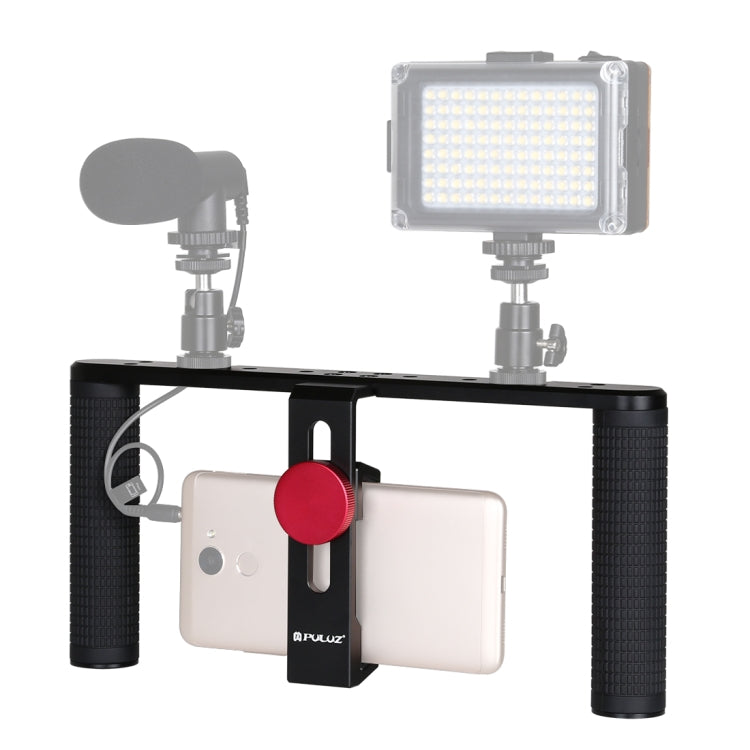 PULUZ Vlogging Live Broadcast Smartphone Video Rig Filmmaking Recording Handle Stabilizer Aluminum Bracket for iPhone, Galaxy, Huawei, Xiaomi, HTC, LG, Google, and Other Smartphones, Aluminum Bracket Aluminum Bracket