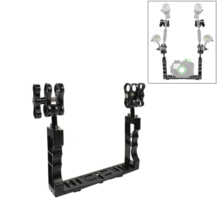 PULUZ Dual Handle Aluminium Tray Stabilizer with Dual Ball Aluminum Alloy Clamp for Underwater Camera Housings, Dual Ball Dual Ball