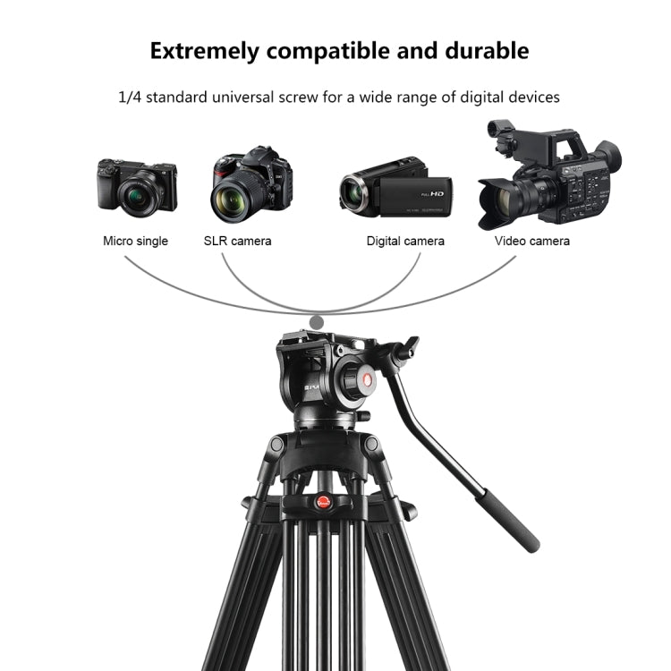 Professional Heavy Duty Video Camcorder Aluminum Alloy Tripod with Fluid Drag Head for DSLR / SLR Camera, Adjustable Height: 80-160cm, 80-160cm Tripod – Aluminum Alloy