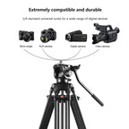 Professional Heavy Duty Video Camcorder Aluminum Alloy Tripod with Fluid Drag Head for DSLR / SLR Camera, Adjustable Height: 80-160cm, 80-160cm Tripod – Aluminum Alloy