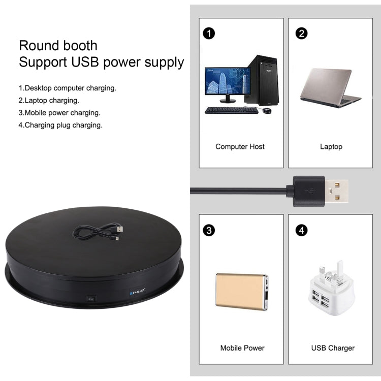 PULUZ 30cm USB Electric Rotating Turntable Display Stand Video Shooting Props Turntable for Photography, Load 10-20kg, 30cm Load Load 10-20kg Black, 30cm Load Load 10-20kg White