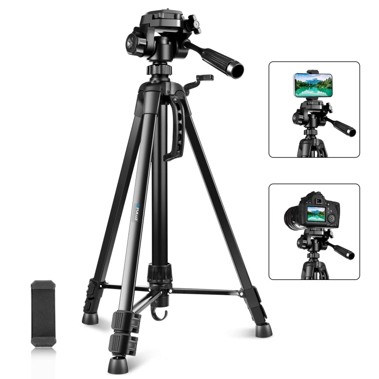 PULUZ Aluminum Selfie Live Tripod Mount with Three-dimensional Head & Phone Clamp, Adjustable Height: 55-139cm Adjustable Height: 55-139cm