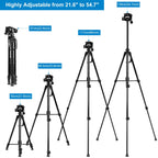 PULUZ Aluminum Selfie Live Tripod Mount with Three-dimensional Head & Phone Clamp, Adjustable Height: 55-139cm