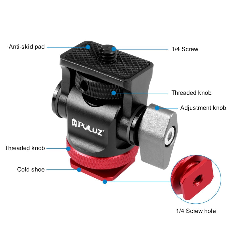 Mini 180 Degree Swing Tripod Ball Head Cold Shoe Mount Adapter, Mini 180 Degree Ball Head(Red), Mini 180 Degree Ball Head(Silver) – Anti-Scratch, Aluminum Alloy