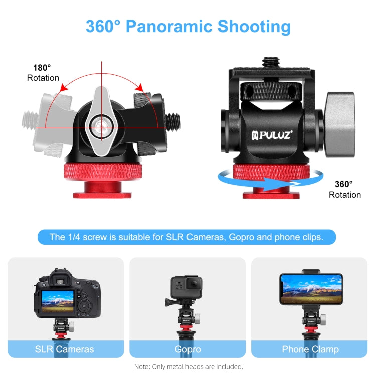 Mini 180 Degree Swing Tripod Ball Head Cold Shoe Mount Adapter, Mini 180 Degree Ball Head(Red), Mini 180 Degree Ball Head(Silver) – Anti-Scratch, Aluminum Alloy