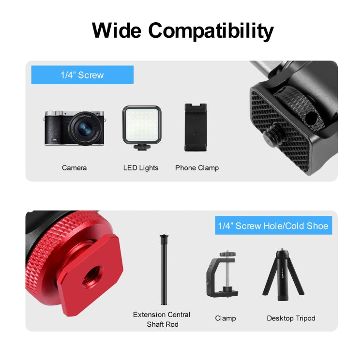 Mini 180 Degree Swing Tripod Ball Head Cold Shoe Mount Adapter, Mini 180 Degree Ball Head(Red), Mini 180 Degree Ball Head(Silver) – Anti-Scratch, Aluminum Alloy