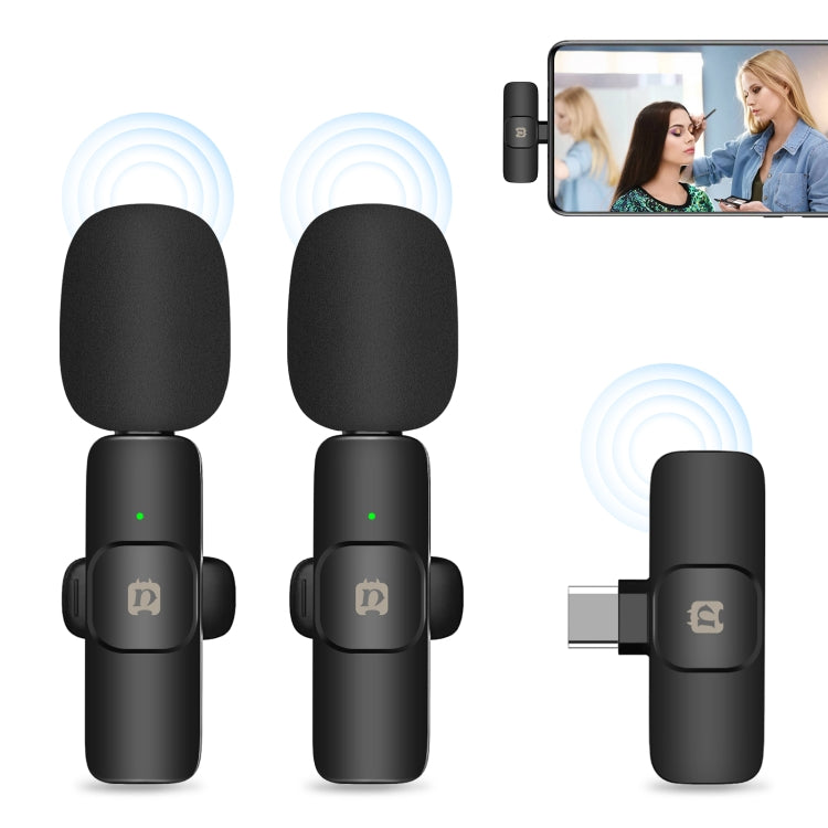 PULUZ Wireless Lavalier Noise Reduction Reverb Microphones for Type-C Phone, Type-C Receiver and Dual Microphones, Type-C Receiver and Dual Microphones Type-C Receiver and Dual Microphones