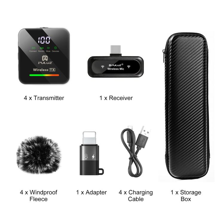 4 TX + 1 RX Wireless Lavalier Microphone, Type-C 4 TX + 1 RX – TPU