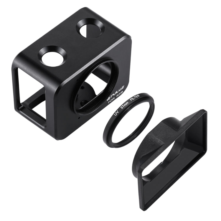 PULUZ for Sony RX0 Aluminum Alloy Protective Cage + 37mm UV Filter Lens + Lens Sunshade with Screws and Screwdrivers, Cage Black, Cage Gold, Cage Blue, Cage Red, Cage Silver Cage Black Black