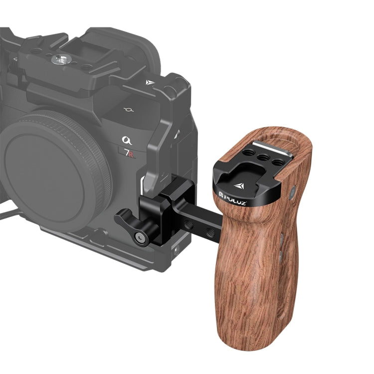 PULUZ Universal Slide Quick Release Side Wooden Handle with Cold Shoe Mount for Camera Cage Stabilizer, Quick Release Side Wooden Handle Quick Release Side Wooden Handle