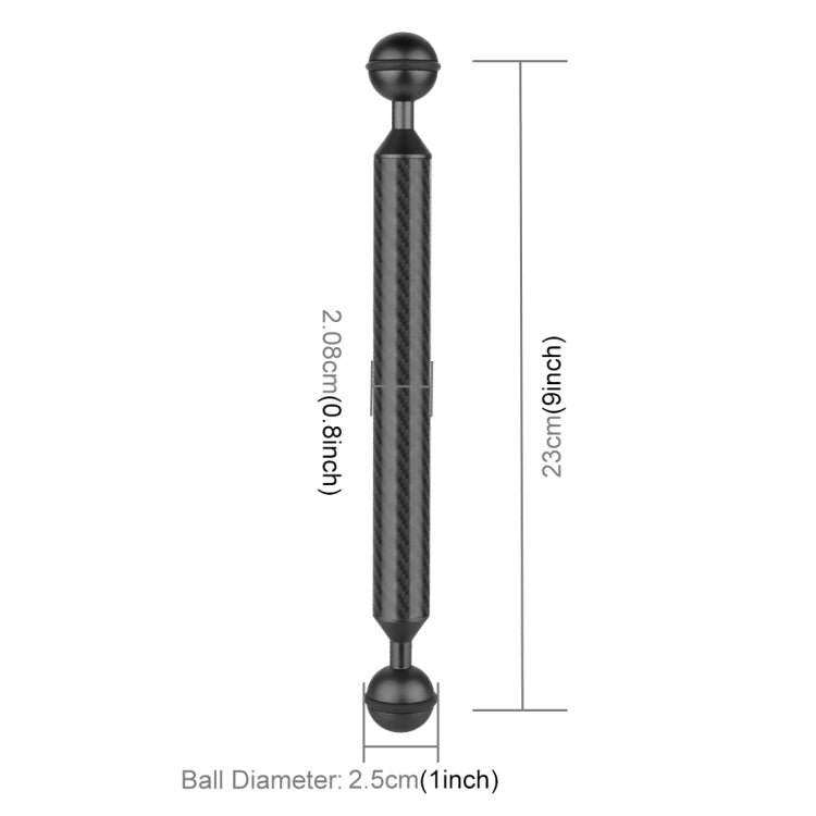 PULUZ 9 inch 23cm Length 20.8mm Diameter Dual Balls Carbon Fiber Floating Arm, Ball Diameter: 25mm, 9 inch Black