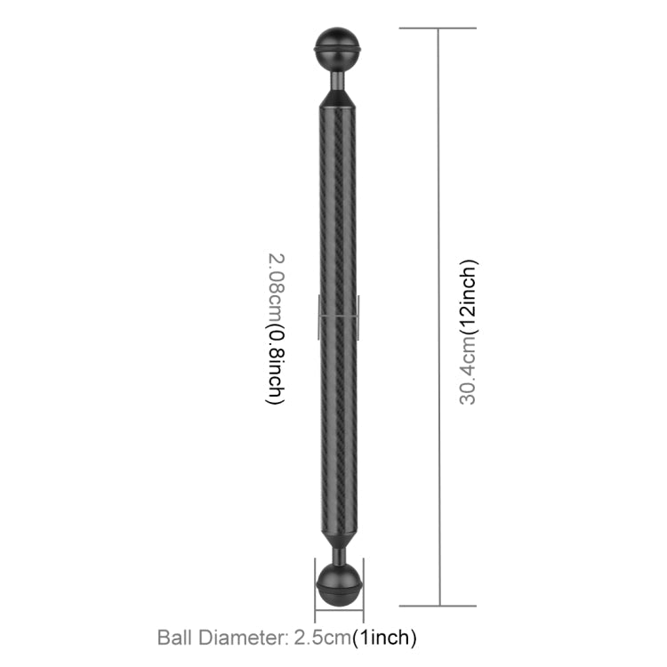 PULUZ 12 inch 30.4cm Length 20.8mm Diameter Dual Balls Carbon Fiber Floating Arm, Ball Diameter: 25mm, 12 inch Black