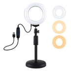 PULUZ Round Base Desktop Holder + 4.7 inch 12cm 3 Modes USB Dimmable LED Ring Vlogging Video Light, Adjustable Height: 15.5cm-25.5cm, Desktop Mount+4.7 inch Desktop Mount+4.7 inch