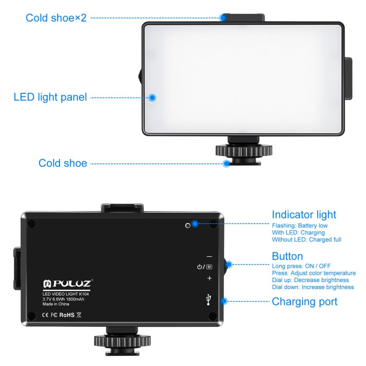 104 LED 3200K / 5600K Dimmable Video Light on-Camera Photography Lighting Fill Light for Canon, Nikon, DSLR Cameras, 104 LED Dimmable Light – TPU