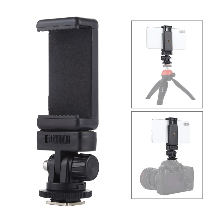 PULUZ 1/4 inch Screw Thread Cold Shoe Tripod Mount Adapter with Phone Clamp, Mount Adapter with Phone Clamp Mount Adapter with Phone Clamp