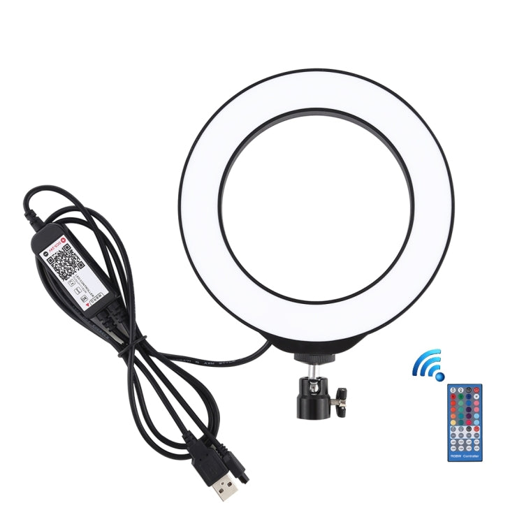 PULUZ 6.2 inch 16cm USB RGBW Dimmable LED Ring Vlogging Photography Video Lights with Cold Shoe Tripod Ball Head & Remote Control, 6.2 inch RGBW / Remote