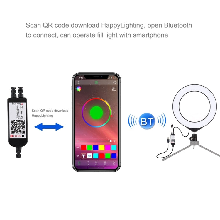 PULUZ 6.2 inch 16cm USB RGBW Dimmable LED Ring Vlogging Photography Video Lights with Cold Shoe Tripod Ball Head & Remote Control, 6.2 inch RGBW / Remote