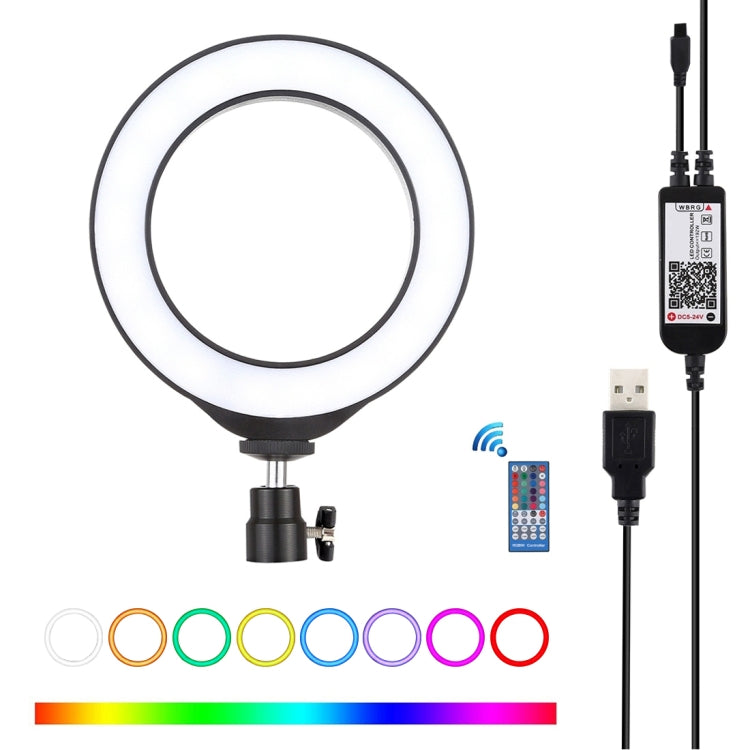 PULUZ 6.2 inch 16cm USB RGBW Dimmable LED Ring Vlogging Photography Video Lights with Cold Shoe Tripod Ball Head & Remote Control, 6.2 inch RGBW / Remote 6.2 inch RGBW Remote Black
