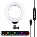 PULUZ 4.7 inch 12cm Curved Surface USB 10 Modes 8 Colors RGBW Dimmable LED Ring Vlogging Photography Video Lights with Tripod Ball Head, 4.7 inch RGBW 4.7 inch RGBW Black