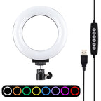PULUZ 4.7 inch 12cm Curved Surface USB 10 Modes 8 Colors RGBW Dimmable LED Ring Vlogging Photography Video Lights with Tripod Ball Head, 4.7 inch RGBW 4.7 inch RGBW Black