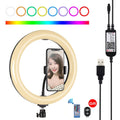 PULUZ 10.2 inch 26cm Curved Surface USB RGBW Dimmable LED Ring Vlogging Photography Video Lights with Tripod Ball Head & Remote Control & Phone Clamp, 10.2 inch RGBW 10.2 inch RGBW Black