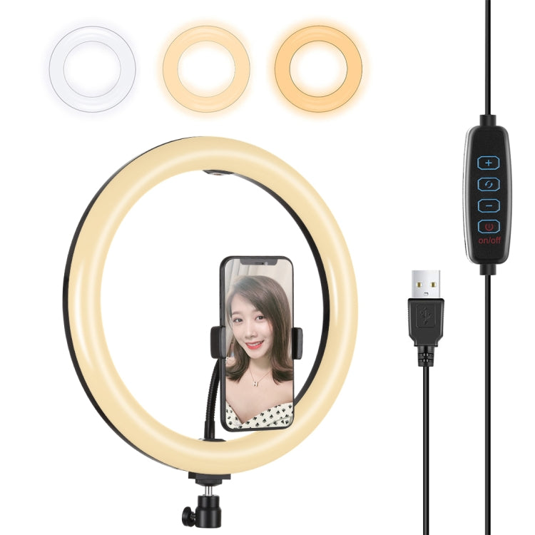 PULUZ 11.8 inch 30cm USB 3 Modes Dimmable Dual Color Temperature LED Curved Diffuse Light Ring Vlogging Selfie Photography Video Lights with Phone Clamp, 11.8 inch 11.8 inch Black