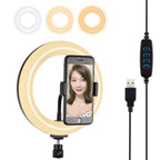 PULUZ 7.9 inch 20cm USB 3 Modes Dimmable Dual Color Temperature LED Curved Light Ring Vlogging Selfie Photography Video Lights with Phone Clamp, 7.9 inch 7.9 inch Black