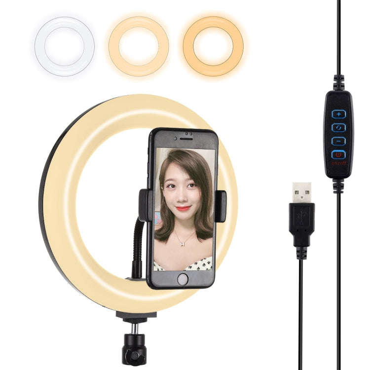 PULUZ 7.9 inch 20cm USB 3 Modes Dimmable Dual Color Temperature LED Curved Light Ring Vlogging Selfie Photography Video Lights with Phone Clamp, 7.9 inch 7.9 inch Black