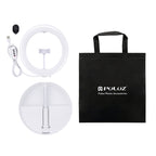 PULUZ 10.2 inch 26cm USB 3 Modes Dimmable Dual Color Temperature LED Curved Ring Vlogging Selfie Photography Video Lights with Bluetooth Remote Shutter & Folding Desktop Holder & Phone Clamp