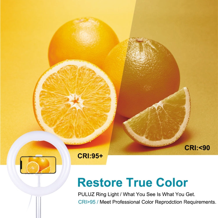PULUZ 10.2 inch 26cm USB 3 Modes Dimmable Dual Color Temperature LED Curved Ring Vlogging Selfie Photography Video Lights with Bluetooth Remote Shutter & Folding Desktop Holder & Phone Clamp