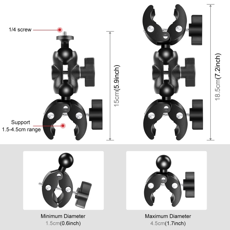 Motorcycle Dual-heads Crab & Single Heads Clamps Handlebar Fixed Mount 150cm Selfie Stick, Dual-heads Crab & Single Heads Clamps – Aluminum Alloy