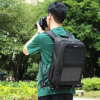 Solar Power Outdoor Portable Camera Dual Shoulders Backpack Laptop Bag, Solar Shoulders Backpack – Waterproof, Leather, TPU