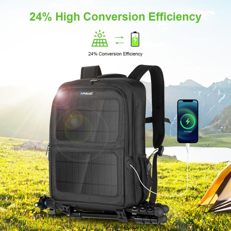 Solar Power Outdoor Portable Camera Dual Shoulders Backpack Laptop Bag, Solar Shoulders Backpack – Waterproof, Leather, TPU