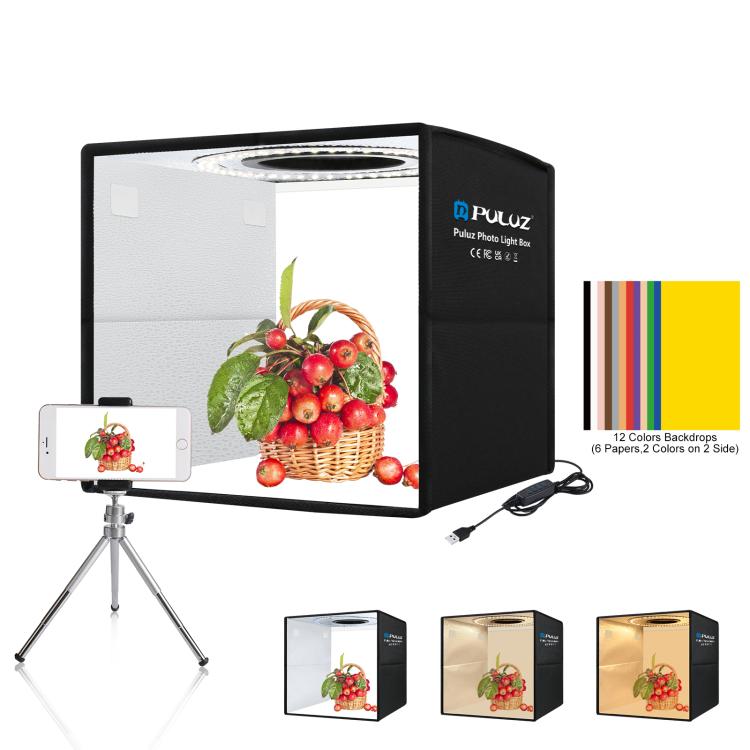 PULUZ 25cm Folding Portable 3 Modes Dual Color Temperature Ring Light Photo Lighting Studio Shooting Tent Box with 6 x Dual-side Color Backdrops, Size: 25cm x 25cm x 25cm, 25cm 3 Color Temp. Box Black 25cm 3 Color Temp. Box Black PU5027B