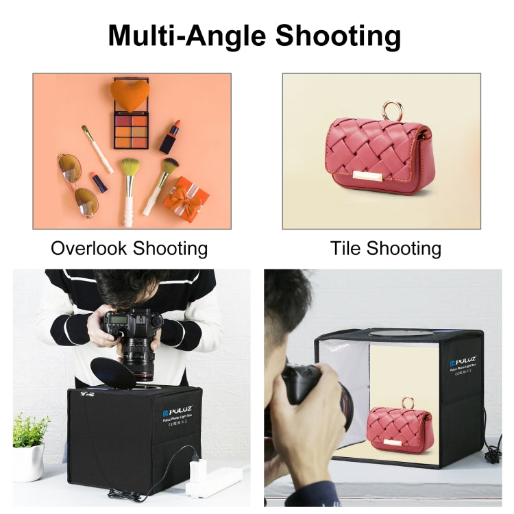 PULUZ 25cm Folding Portable 3 Modes Dual Color Temperature Ring Light Photo Lighting Studio Shooting Tent Box with 6 x Dual-side Color Backdrops, Size: 25cm x 25cm x 25cm, 25cm 3 Color Temp. Box Black
